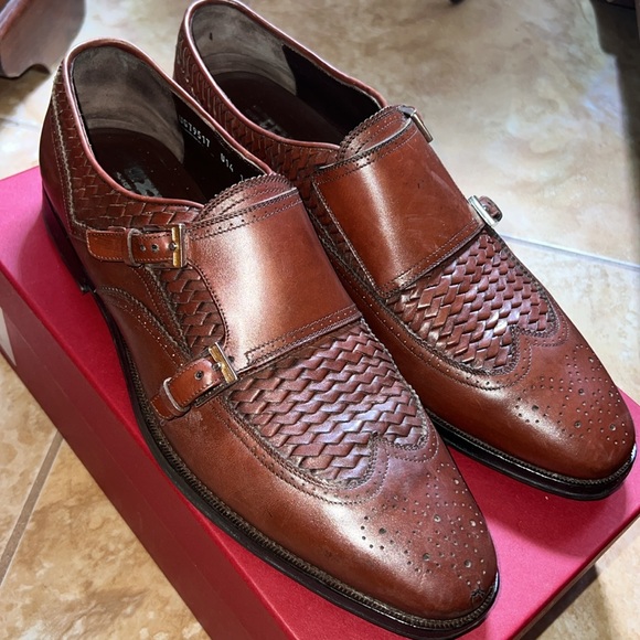 Salvatore Ferragamo Brown Woven Leather Double Monk Strap, Re-Soled, Size 10 - Picture 3 of 9